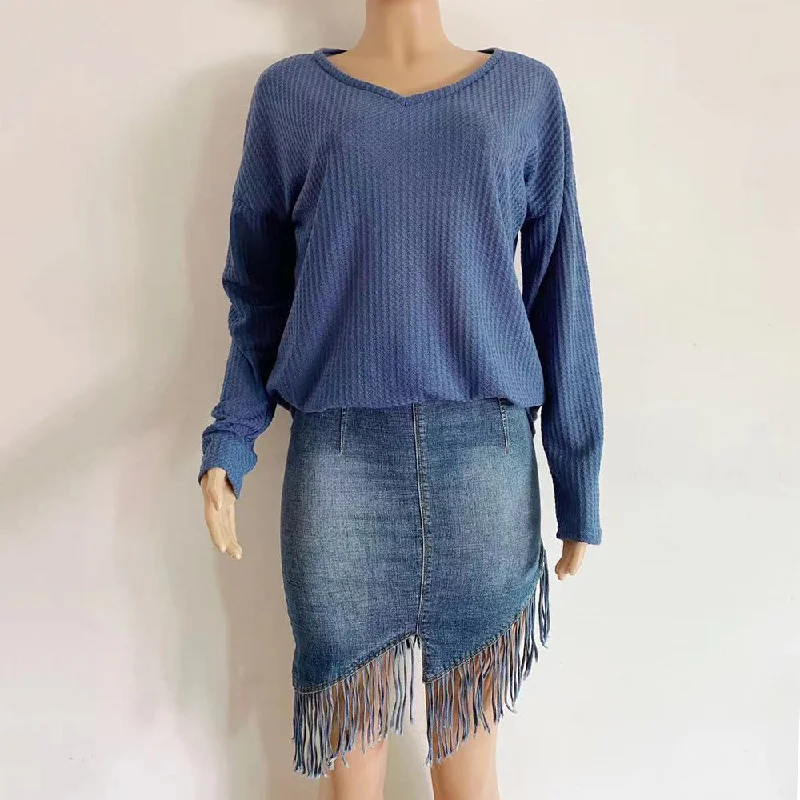 V-Neck Knit T-Shirt Wholesale Women Clothing