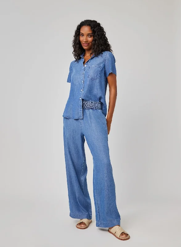 Smocked Waist Wide Leg Pant - Moonlit Haze Wash