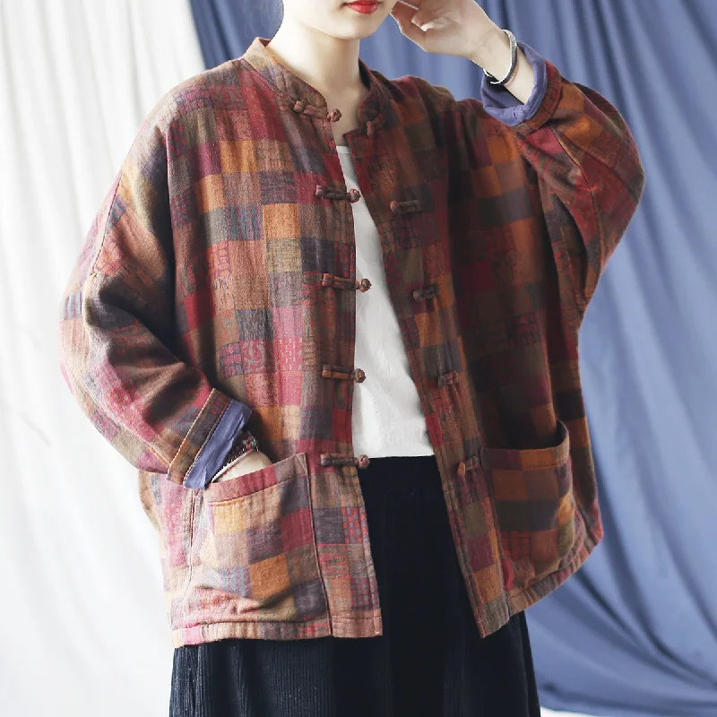 Vintage Plaid Double- Layer Cotton Coats