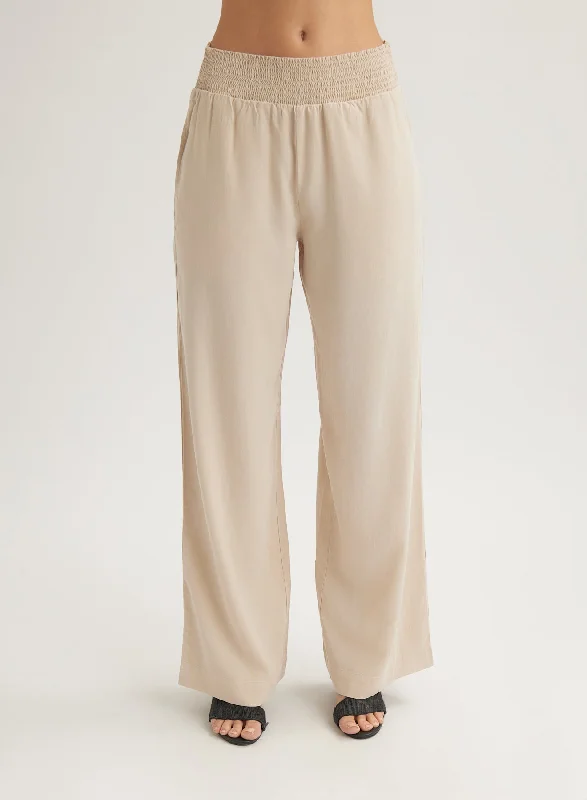 Smocked Waist Wide Leg Pant - Linen Sand