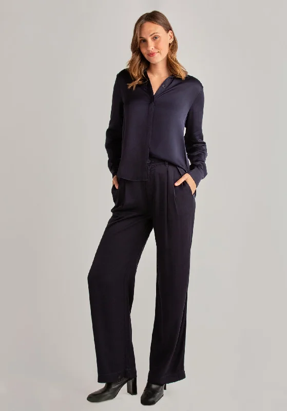 Pleated Wide Leg Trouser - Navy Eclipse