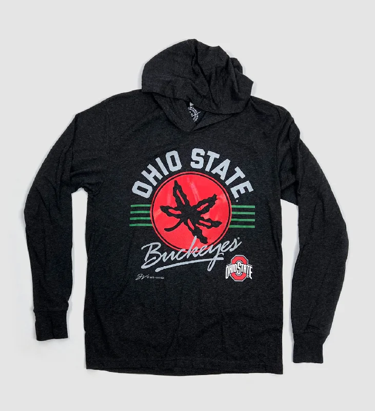 OSU Buckeye Leaf Script Hooded T shirt