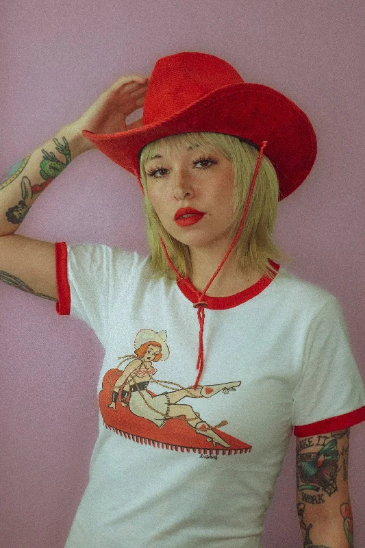 Rope You In! Unisex Ringer T-Shirt in White/Pio Red (XL ONLY)