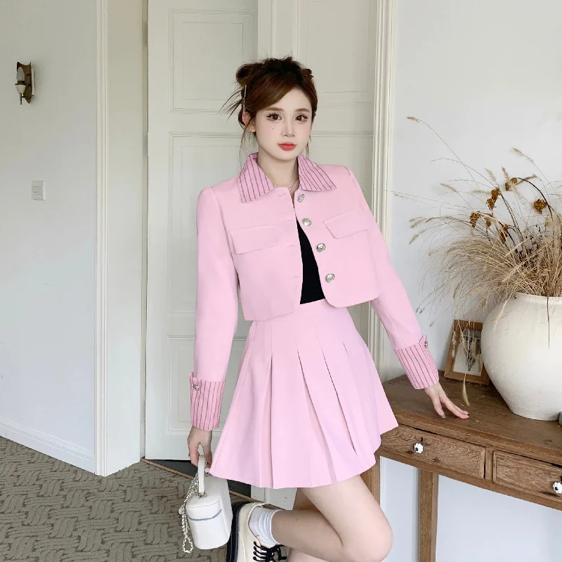 School style fall suit three colors pink black white two piece set cute LL-633