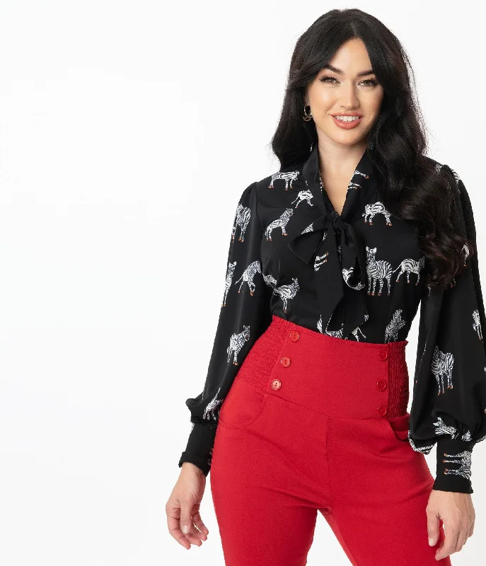 Unique Vintage Black & Zebra Print Lena Blouse