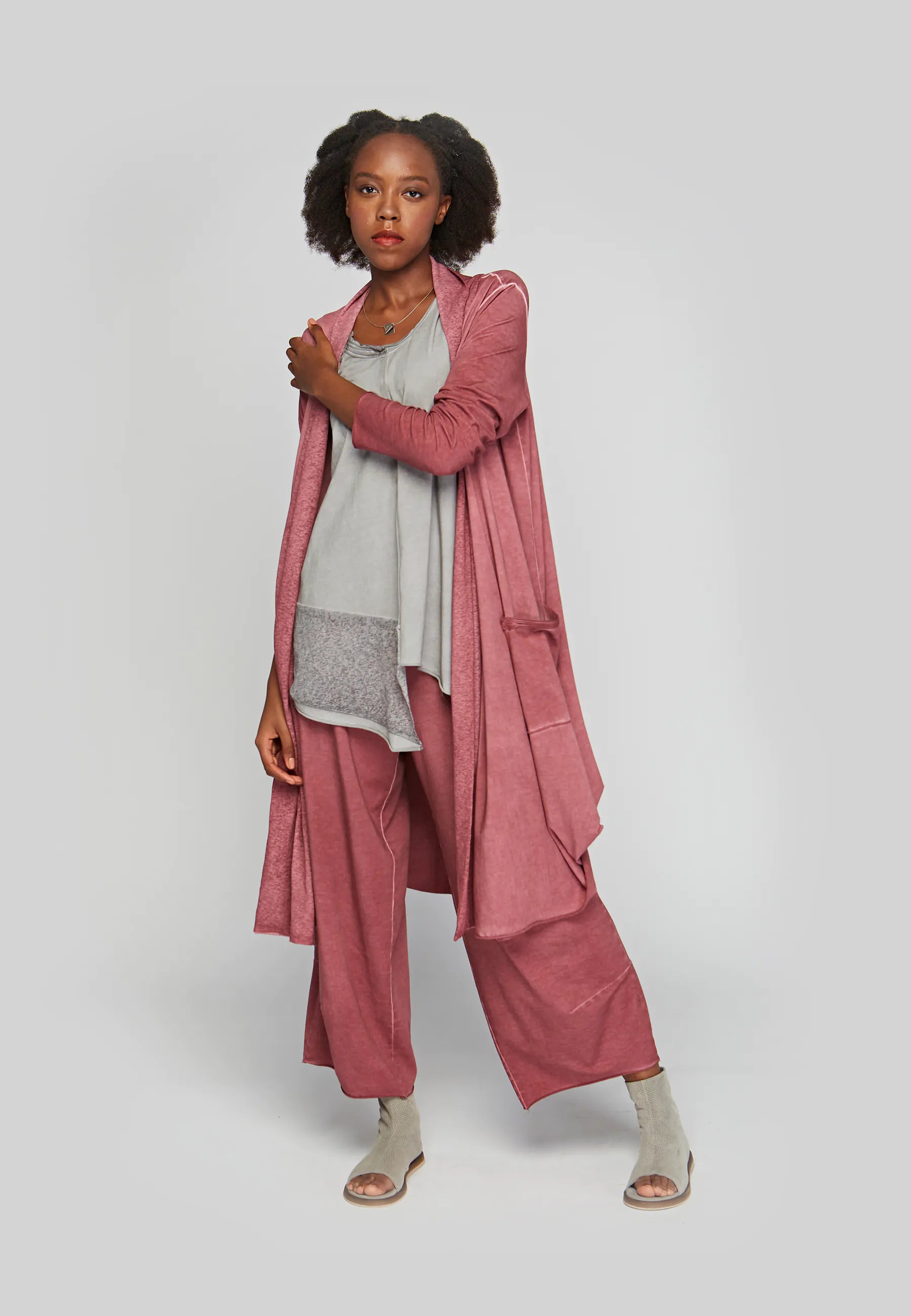 ARIA Garment dyed, long, cotton jersey duster