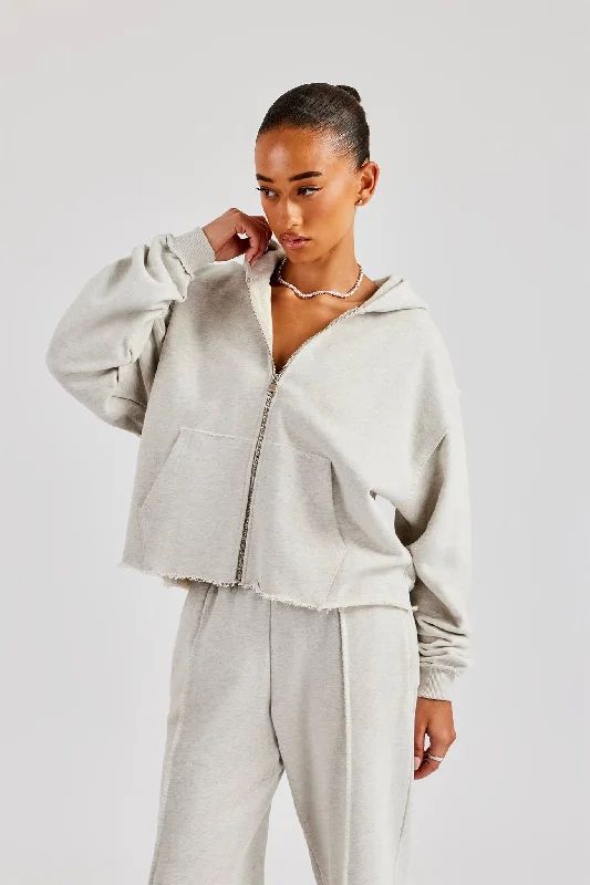 Womens Exposed Seam Zip Through Hoodie - Grey Marl