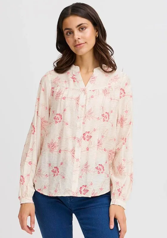 Fransa Lela Floral Print Blouse, Neutral