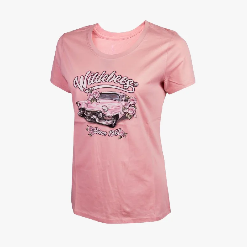 Wildebees Womens Pink Cadillac Short Sleeve Tee Pearl Shimmer