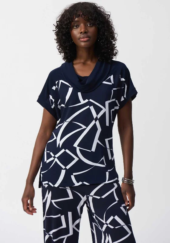 Joseph Ribkoff Abstract Cowl Neck Top, Navy