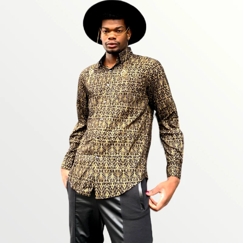 Nova print Button Front Long Sleeve Shirts