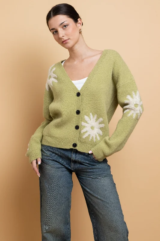 Daisy Street Tufted Intarsia Cardigan