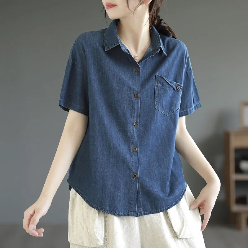 Women Summer Casual Minimalist Cotton Denim Blouse