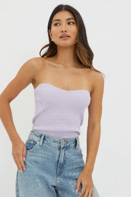 Flora Strapless Knit Top Lilac