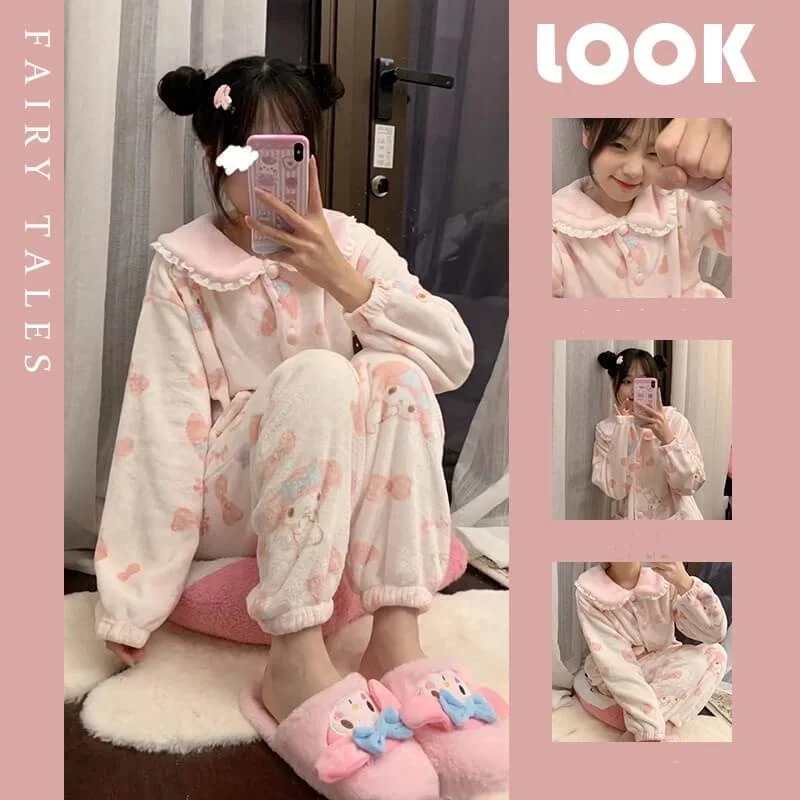 Lovely melody coral velvet pajamas by0074