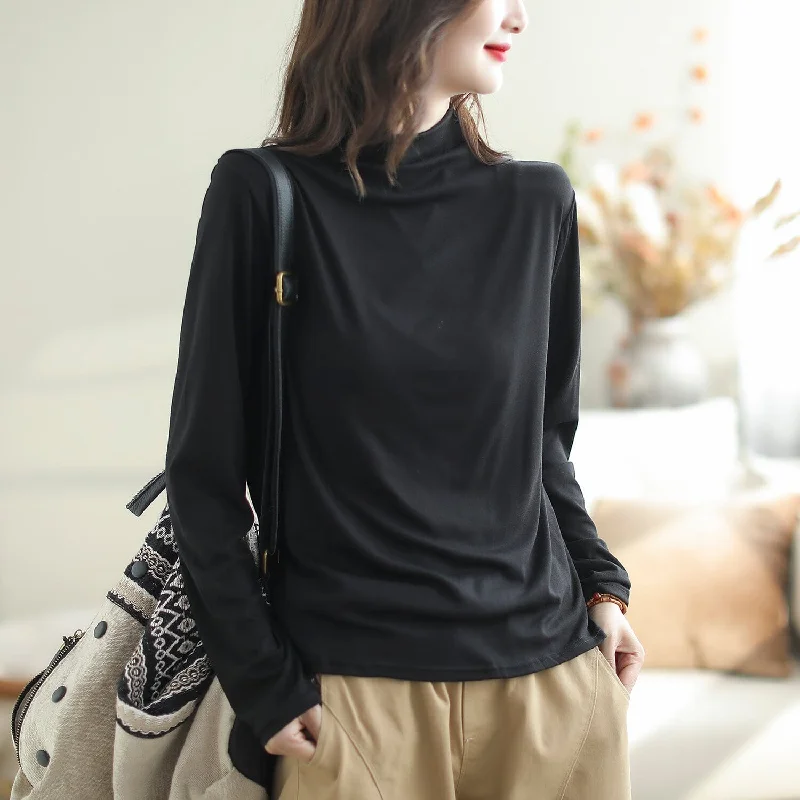 Autumn Solid Minimalist Turtleneck Shirt