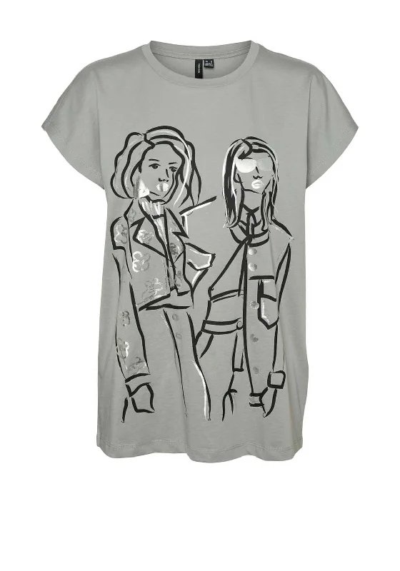 Vero Moda Eloi Metallic Girl Graphic T-Shirt, Griffin Grey