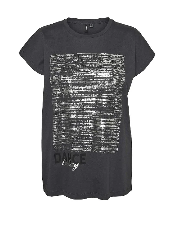 Vero Moda Eloi Metallic Graphic T-Shirt, Asphalt Grey