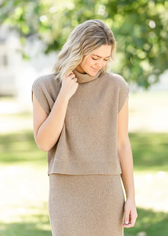 Dark Taupe Ribbed Turtleneck Vest - FINAL SALE