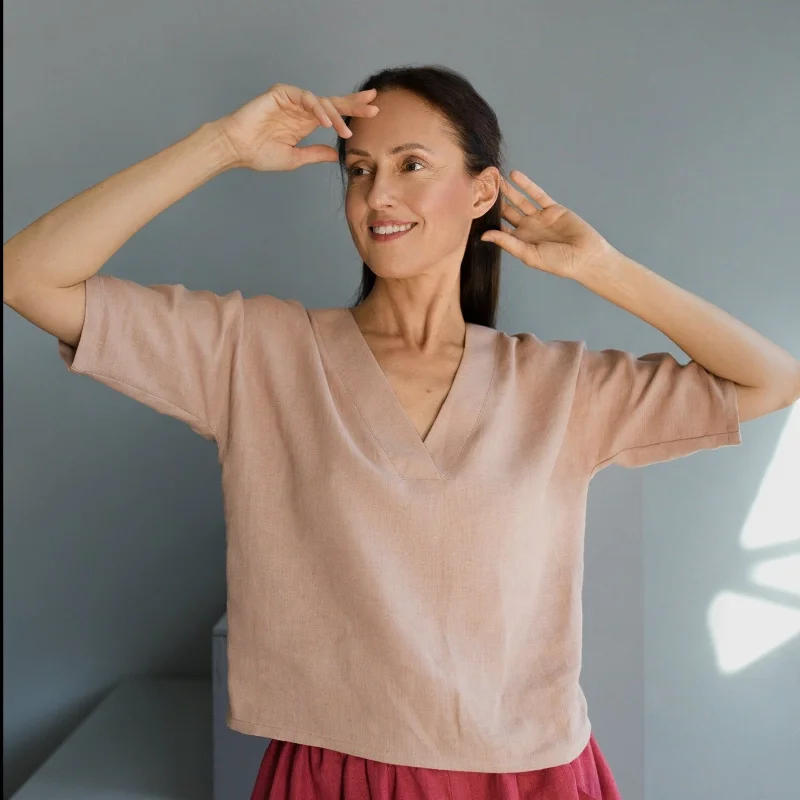 Boxy Linen Top EMILY In Powder