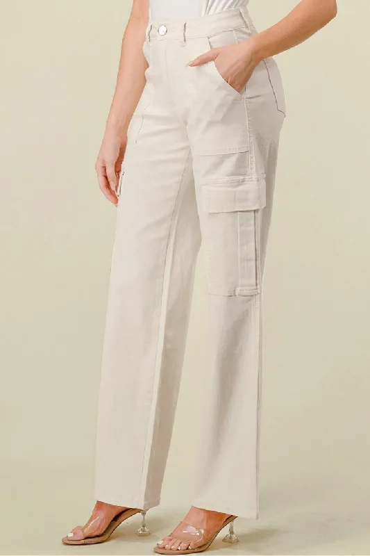 ELENA HIGH WAISTED CARGO JEANS - IVORY