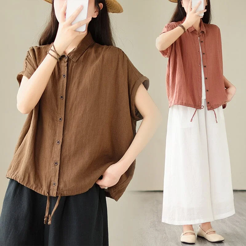 Women Summer Casual Retro Linen Blouse