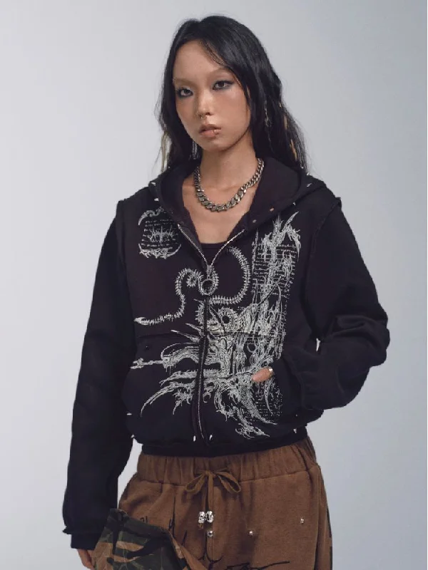 Printed Sweatshirt Studded Hoodie [S0000011232]