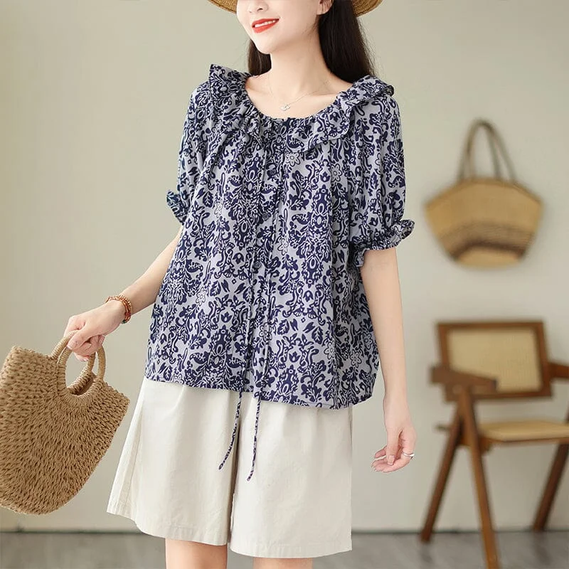 Women Summer Fashion Casual Ruffle Loose Blouse