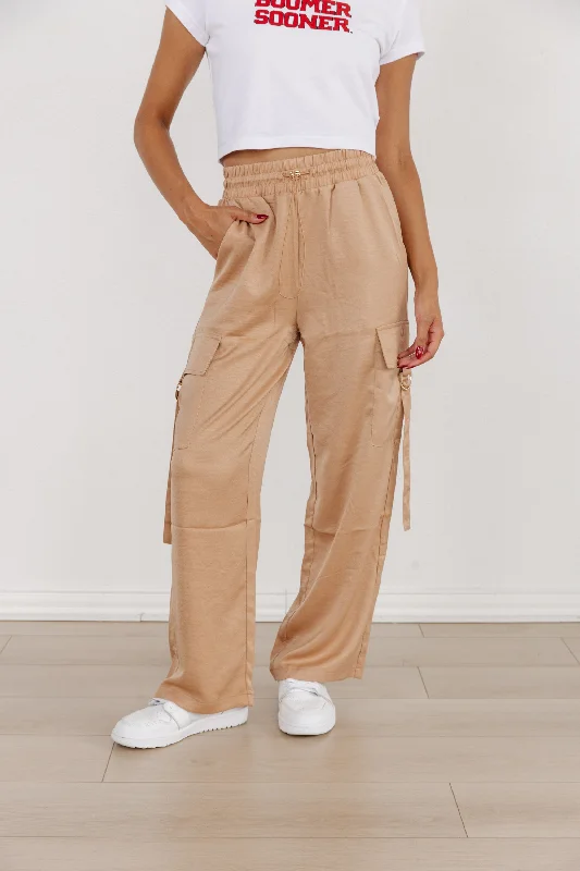 SATIN SHINE DRAWSTRING CARGOS IN ROSE GOLD