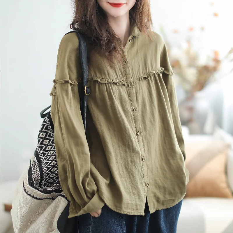 Autumn Casual Stylish Patchwork Ruffle Loose Blouse