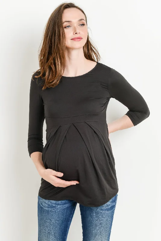 Front Pleat Round Neck Maternity Top