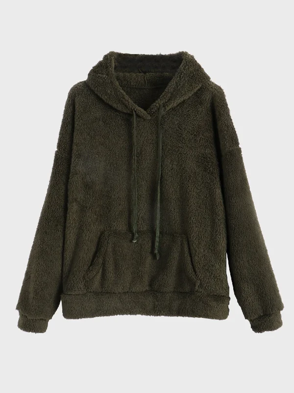 Midsize Casual Loose Fleece Long Sleeve Hooded Sweatshirt