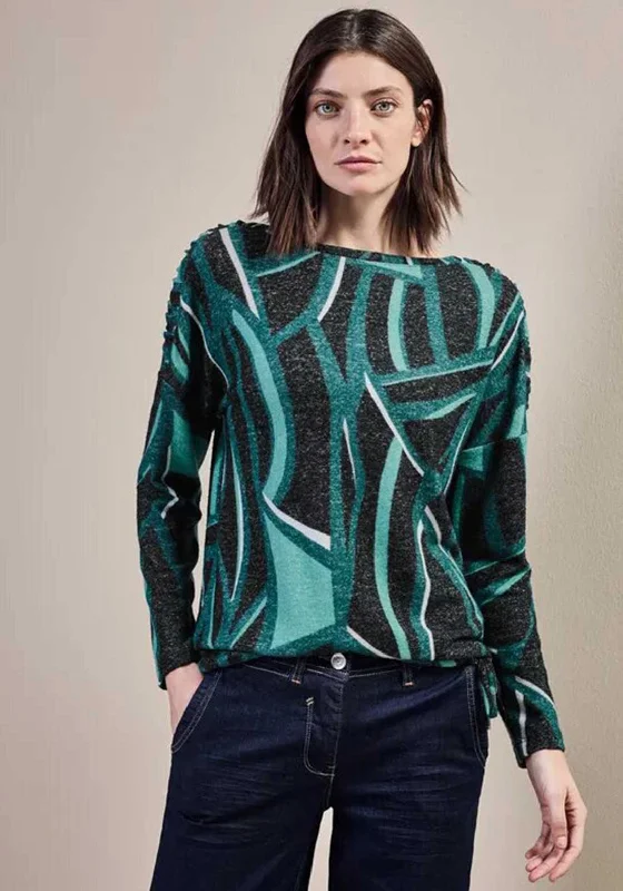 Cecil Geometric Print Fleece Top, Teal