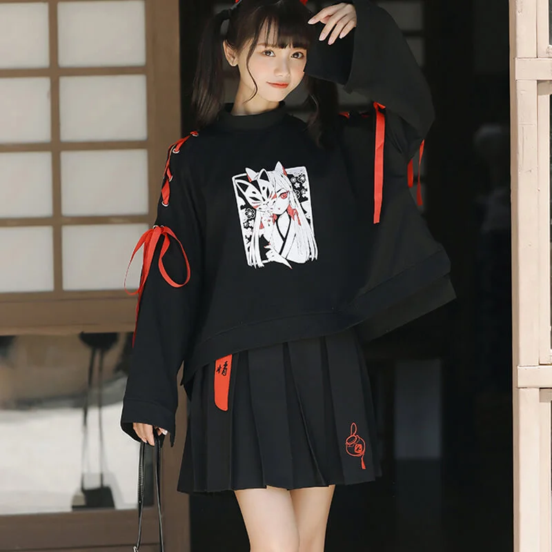 JAPANESE COMIC FOX SWEATSHIRT+SKIRT BY21217