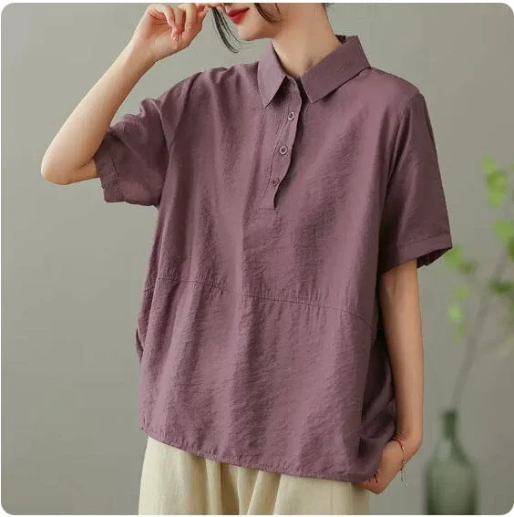 Women Summer Solid Casual Linen Blouse