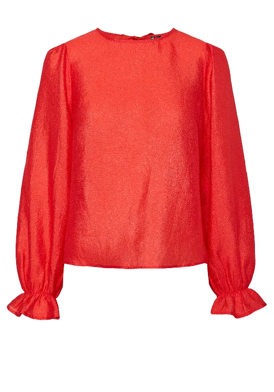 Pieces Olina Reversible Bow Blouse, Red