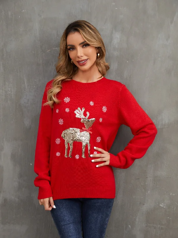 TastyHottie - Sequin Reindeer Graphic Ugly Christmas Sweater