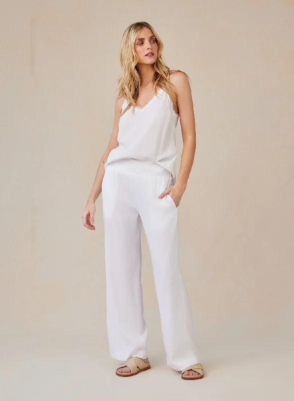 Smocked Waist Wide Leg - White