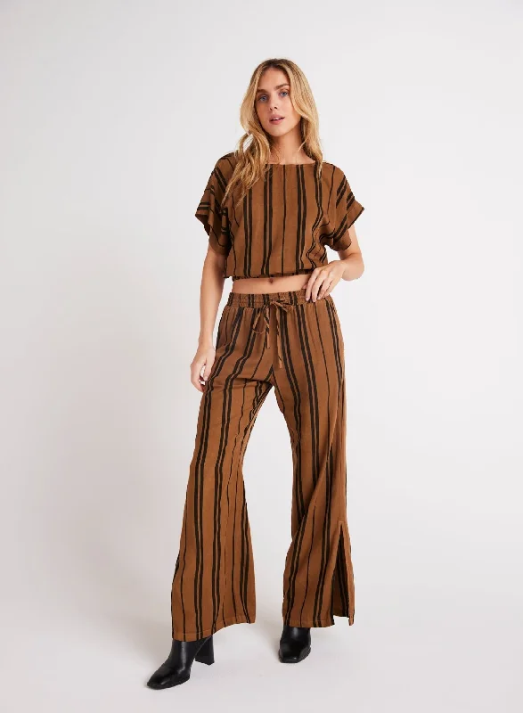 Side Slit Wide Leg Pant - Gilded Brown