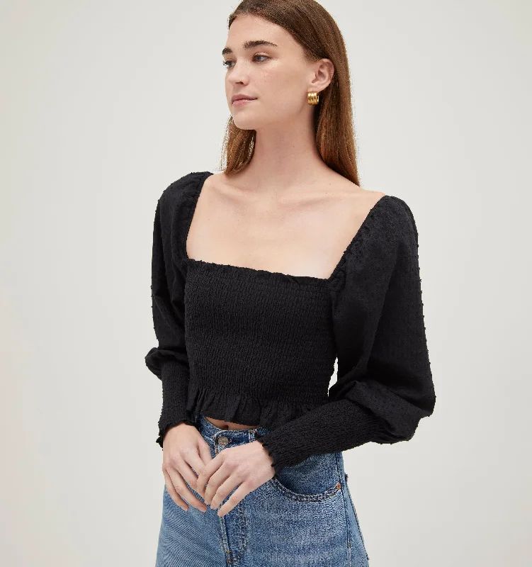 The Grace Nap Top - Black Textured Clip Dot