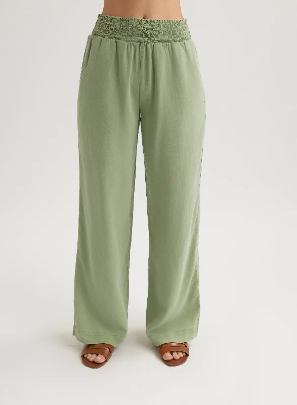 Smocked Waist Wide Leg Pant - Olive Grove