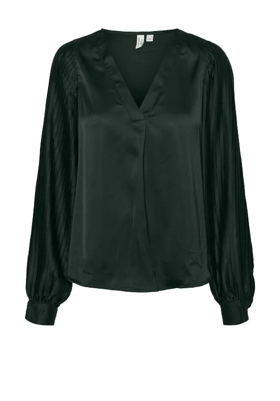 Vero Moda Tara Pleated Sleeve Satin Blouse, Green