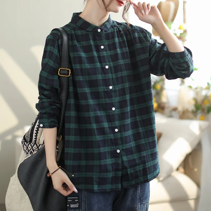 Women Casual Fashion Loose Plaid Blouse