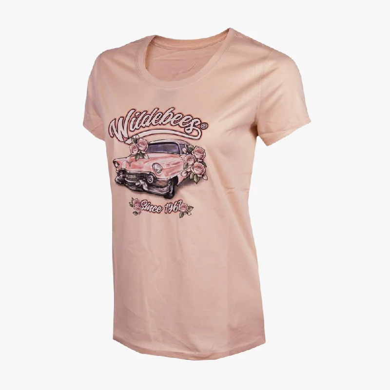 Wildebees Womens Pink Cadillac Short Sleeve Tee Parchment