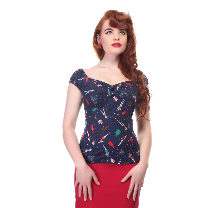 Dolores Top in Paper Pinup Doll Print (XS ONLY)