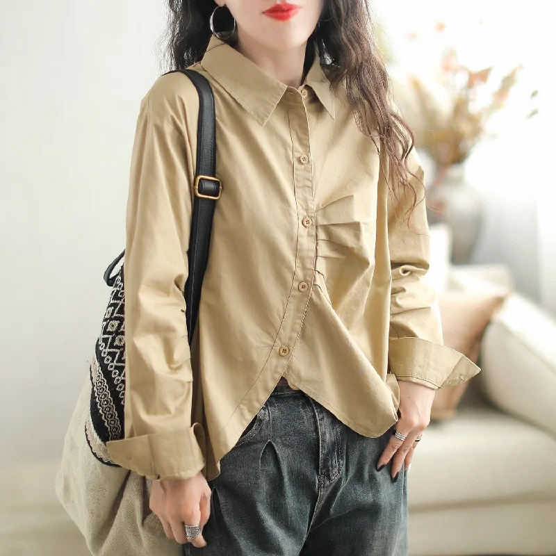 Women Casual Stylish Solid Cotton Loose Blouse