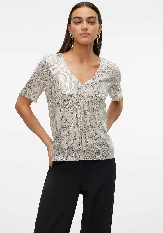 Vero Moda Ellen Sequin T Shirt, Champagne