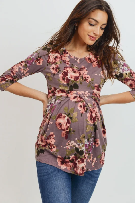 Floral Front Pleat Maternity Top