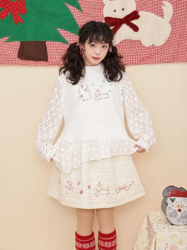 Embroidery Childish White Knit Sweater [S0000011199]