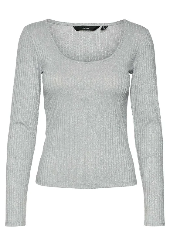 Vero Moda Cora Ribbed Glitter Top, Silver